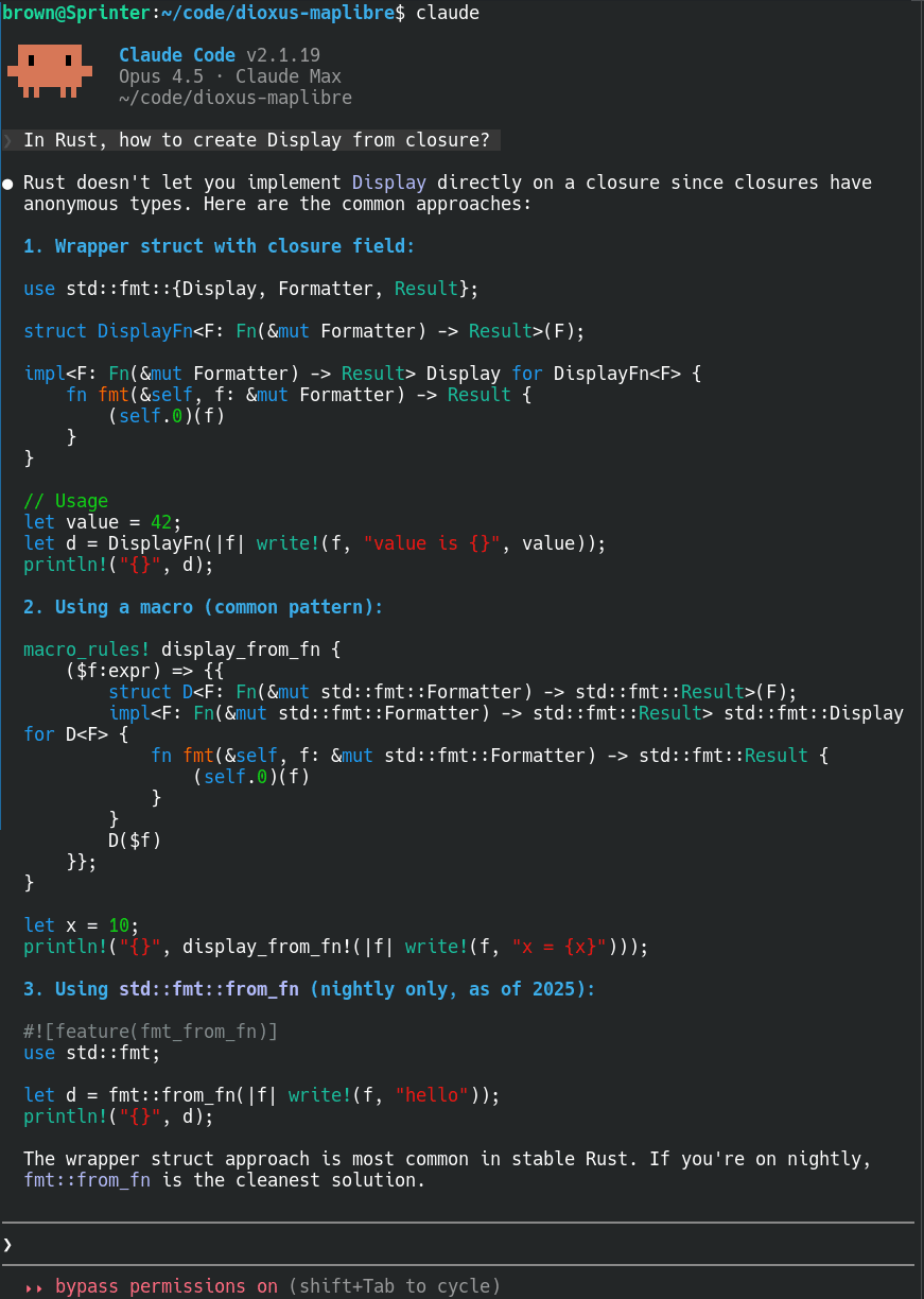 Claude Code without Rust Knowledge Patch - unable to answer Rust question