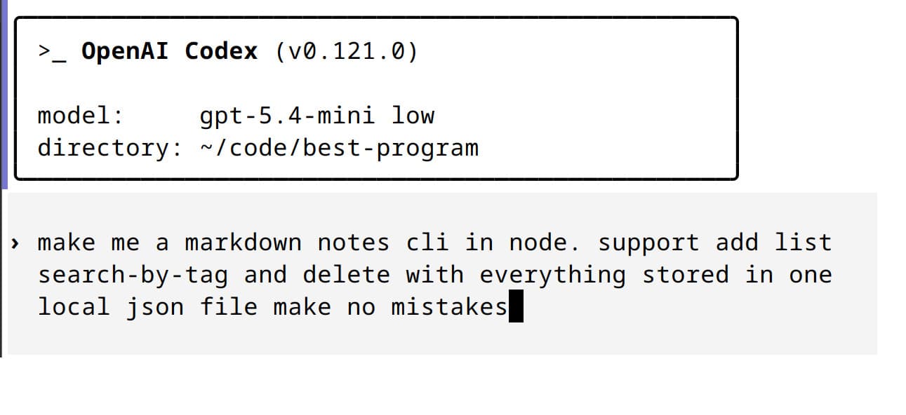 Sloppy prompt in a Codex CLI terminal